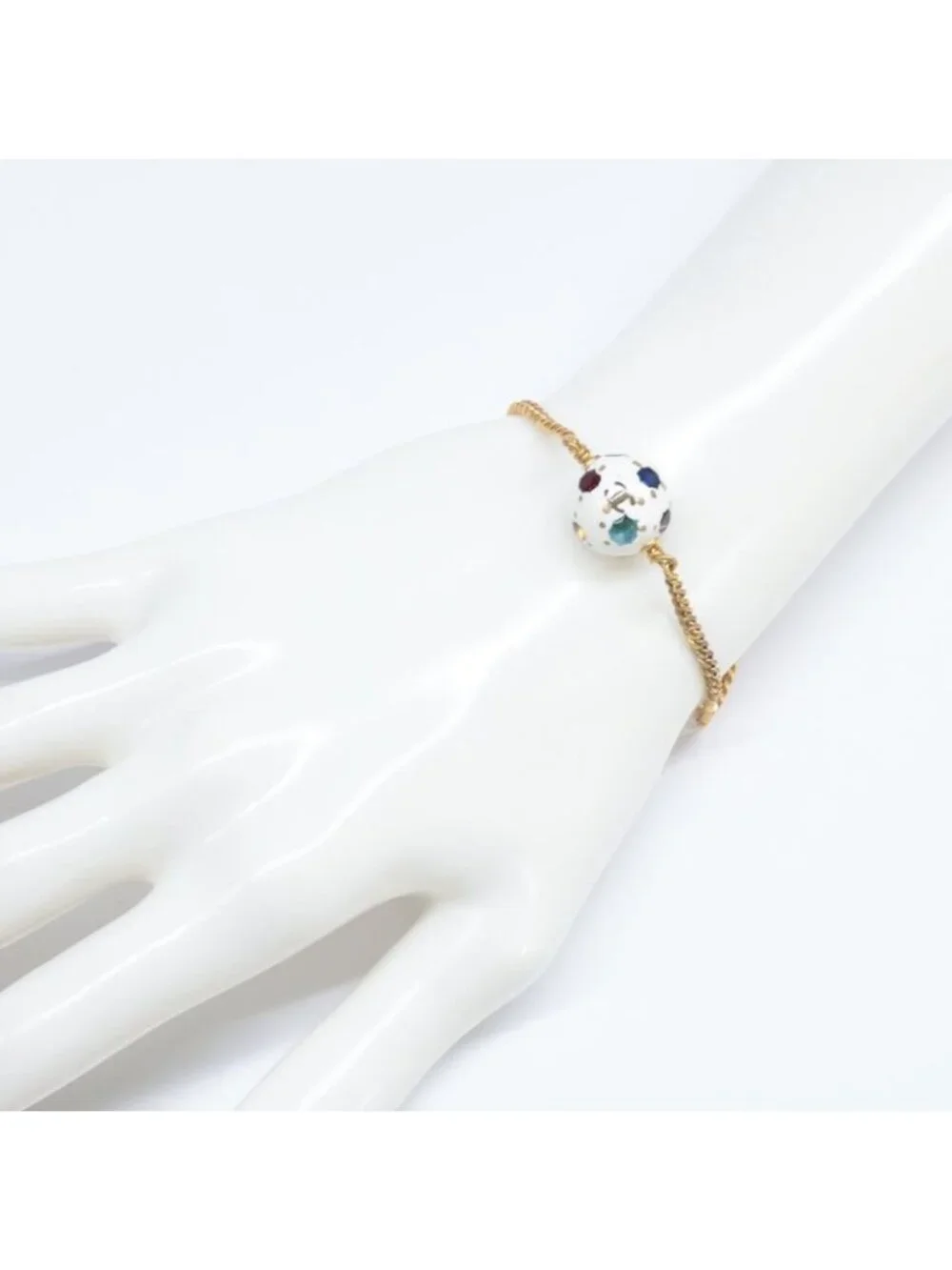 Chanel CC Logo Soccer Ball Motif Multi Stone Bracelet - Picture 9 of 9